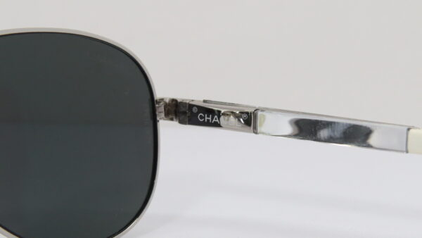 Sunglasses Chanel Silver Metal White Frame Aviator